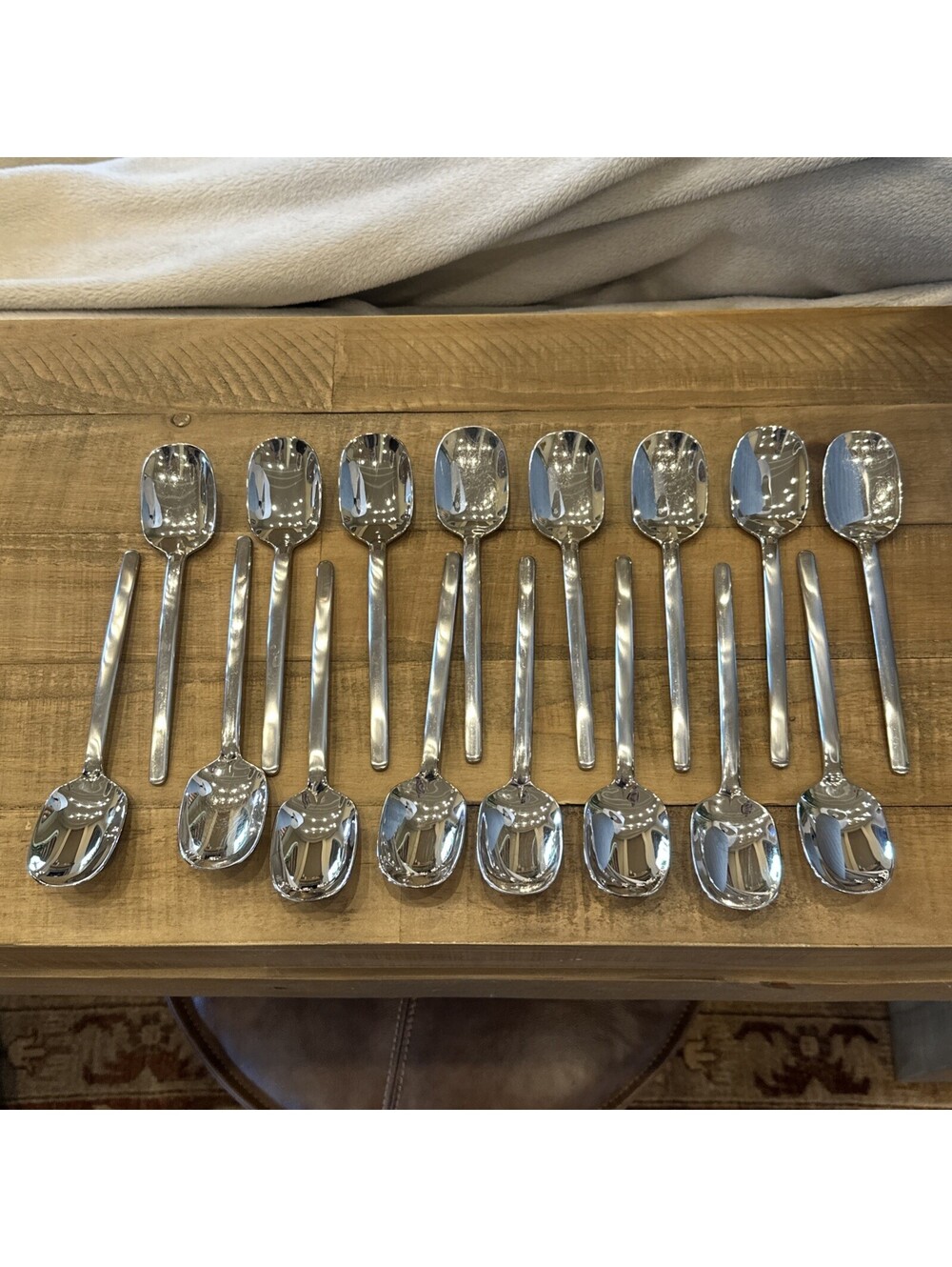 Mikasa ZENA 16 Soup Spoons Glossy Stainless Steel Flatware 8"